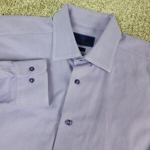 David Donahue Trim Mens 17.5-34/35 Purple Button Up Long Sleeve